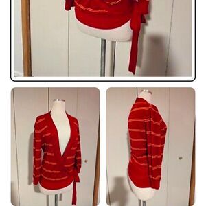 BCBG MAXAZRIA Silk Blend Wrap Sweater Top Red Large